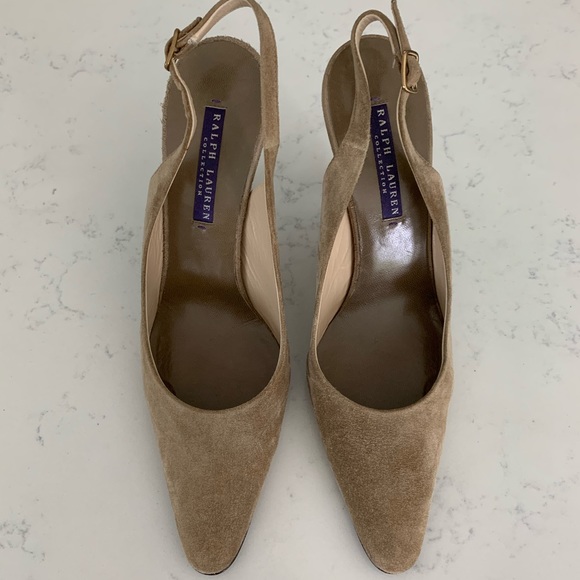 Ralph Lauren Collection taupe suede slingback 7b - Picture 2 of 6